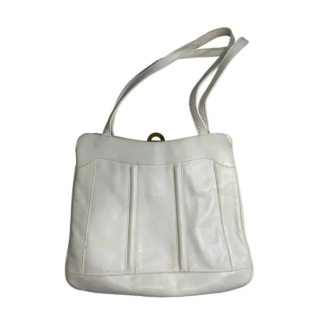 Vintage 1980 Purse with Fold Out Mirror White‎ Made in Italy